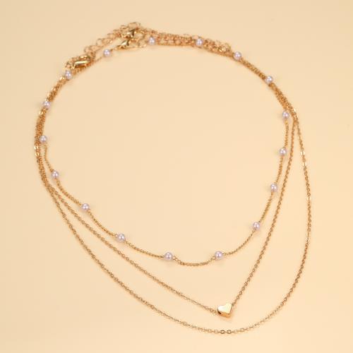 Collar Multi de la capa, aleación de zinc, con Perlas plásticas, tres capas & Joyería & para mujer, dorado, Vendido por UD