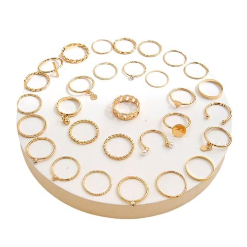 Zinc Set anillo de aleación, aleación de zinc, con Cristal & Perlas plásticas, 30 & Joyería & para mujer, dorado, Vendido por Set