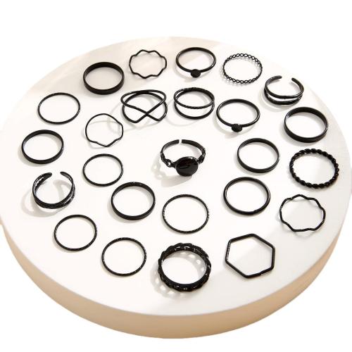 Zinc Set anillo de aleación, aleación de zinc, 25 piezas & Joyería & para mujer, Negro, Vendido por Set