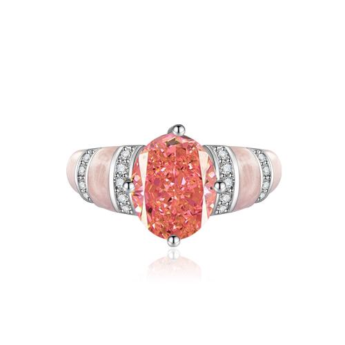Zircon pavent l'anneau en laiton de doigt, avec Huître perlière, Placage, pavé de micro zircon & pour femme & autocollant époxyde, rose, Vendu par PC