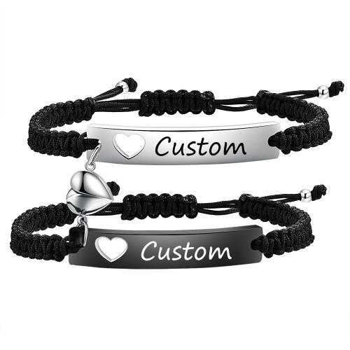 Titanium Steel Couple Bracelet, with Knot Cord, plated, 2 pieces & Unisex black 