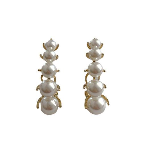 Pendiente de aleación de cinc con perlas plásticas, aleación de zinc, con Perlas plásticas, Joyería & para mujer, dorado, 38mm, Vendido por Par