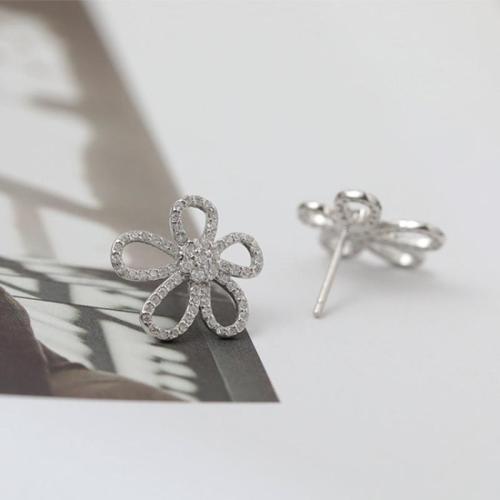 Boucles d'oreilles en laiton zircon cubique pavent, fleur, bijoux de mode & pavé de micro zircon & pour femme Vendu par paire