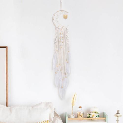 Mode Dreamcatcher, fer, avec plume & polyester et coton & bois, fait à la main, pour la maison et le bureau & Style bohème, blanc Vendu par PC