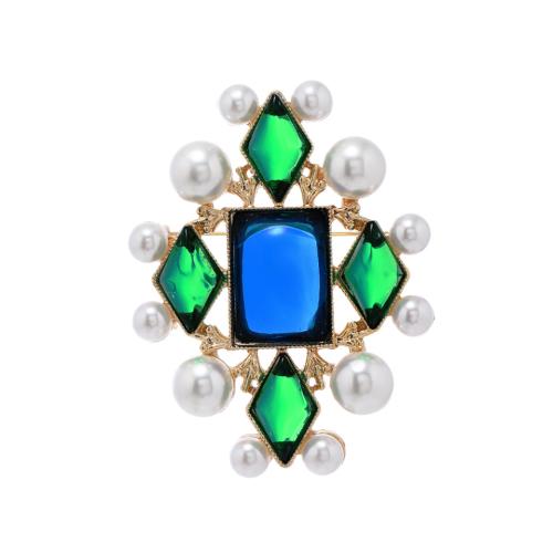 Broche de diamantes de imitación de la aleación de Zinc, con resina & Perlas plásticas, chapado, para mujer & con diamantes de imitación, verde, 56x74mm, Vendido por UD