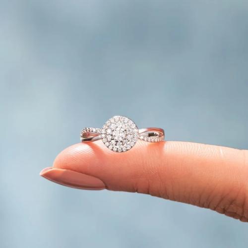 Zircon pavent l'anneau en laiton de doigt, Placage, pavé de micro zircon & pour femme, argent, Vendu par PC