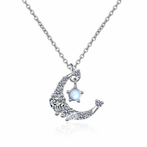 Cubic Zircon Micro Pave Brass Necklace, with Moonstone, plated, micro pave cubic zirconia & for woman, original color Approx 41-50 cm 