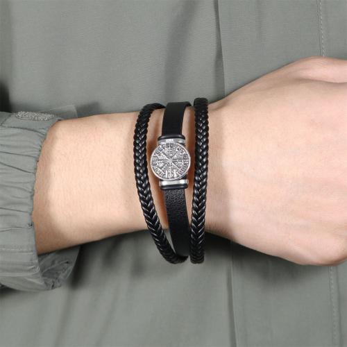 bracelet de cordon en PU , alliage de zinc, avec cuir PU & Acier inoxydable 304, Placage, trois couches & pour homme, noire cm, Vendu par PC