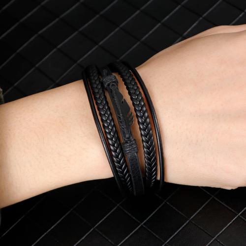 bracelet de cordon en PU , alliage de zinc, avec cuir PU, Placage, multicouche & pour homme, noire cm, Vendu par PC