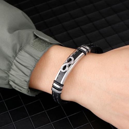 Bracelet en cuir artificiel, Acier inoxydable 304, avec Cuir, Placage, pour homme, noire cm, Vendu par PC[