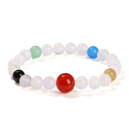 Белый агат браслет, Круглая, Связанный вручную, ювелирные изделия моды & Мужская, beads length 8mm, длина:Приблизительно 6 дюймовый, продается PC