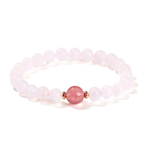 Calcite Bracelet, with Strawberry Quartz & Zinc Alloy, Round, handmade, folk style & for woman, beads length 8mm,10mm Approx 6-6.5 Inch 