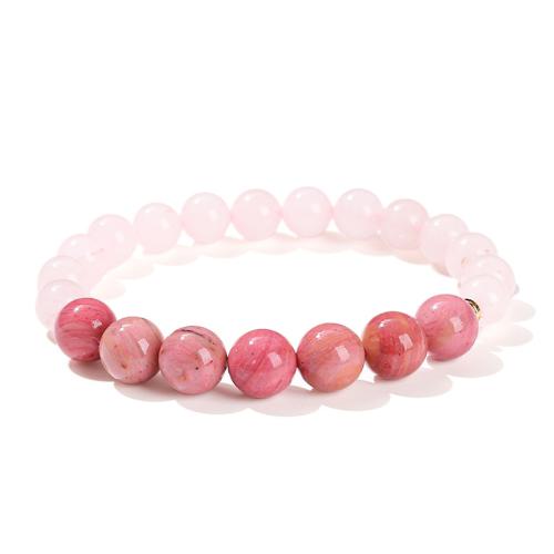 rhodonite bracelet, avec quartz rose, Rond, fait à la main, style folk & pour femme, beads length 8mm,10mm Environ 6-6.5 pouce, Vendu par PC