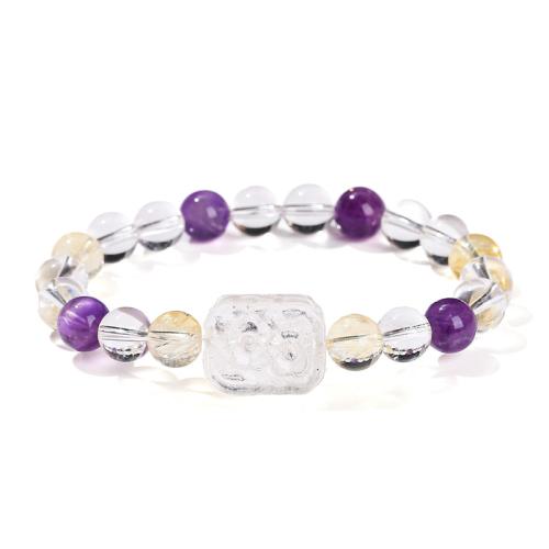 Clear Quartz Bracelet, with Amethyst & Citrine, handmade, folk style & for woman, beads length 8mm Approx 6 Inch 