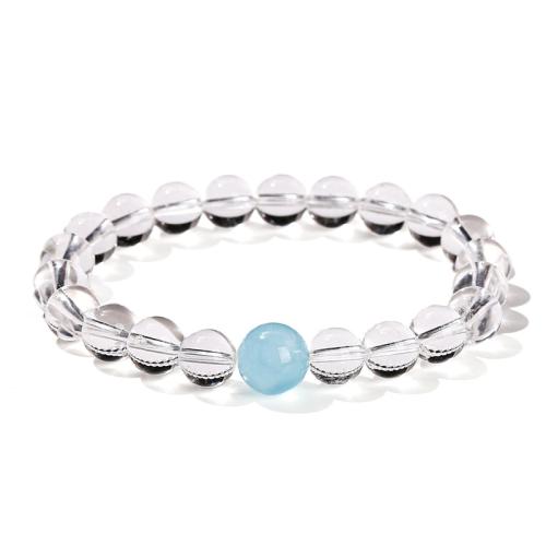 quartz clair bracelet, avec aigue-marine, Rond, fait à la main, bijoux de mode & unisexe, beads length 8mm Environ 6 pouce, Vendu par PC
