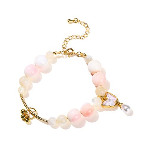 Reine Conch Shell bracelet, avec perle de plastique & laiton, papillon, fait à la main, bijoux de mode & pour femme, beads length 6-10mm Environ 6-8 pouce, Vendu par PC