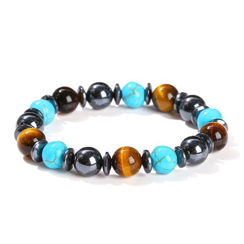oeil de tigre bracelet, avec turquoise & Hématite, Rond, fait à la main, bijoux de mode & unisexe, beads length 10mm Environ 6-6.5 pouce, Vendu par PC