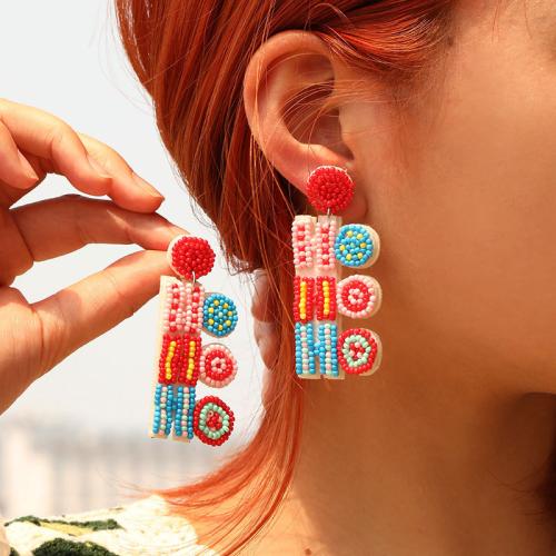 Boucles d'oreilles perle de verre, tissu, avec Seedbead, bijoux de mode, multicolore Vendu par paire