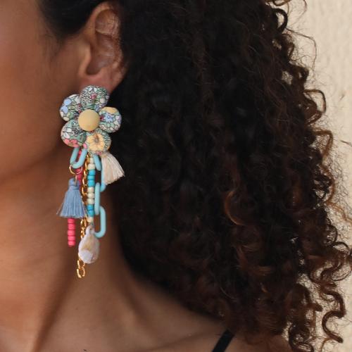 Bijoux boucle d'oreille a la mode, Seedbead, avec Fil de coton & alliage de zinc & Acrylique, bijoux de mode, multicolore Vendu par paire