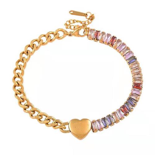 Acier titane bracelet, avec 5cm chaînes de rallonge, Placage de couleur d'or, styles différents pour le choix & pour femme & avec strass Environ 18 cm, Vendu par PC