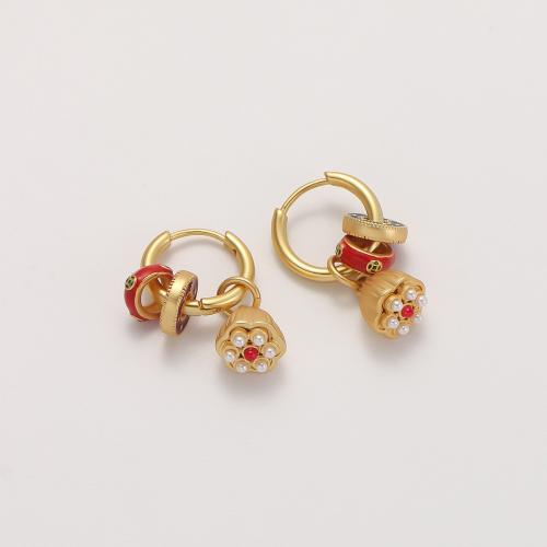 Freshwater Pearl Brass Earring, with Freshwater Pearl, 18K gold plated, fashion jewelry & for woman & enamel 