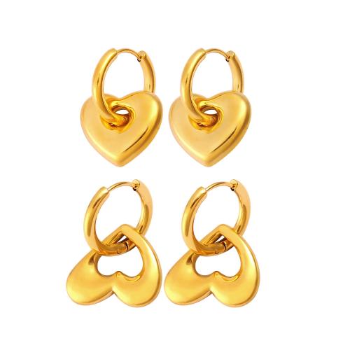 Huggie Hoop Drop Earring, Нержавеющая сталь 316, Сердце, Другое покрытие, разные стили для выбора & Женский, Золотой, продается Пара