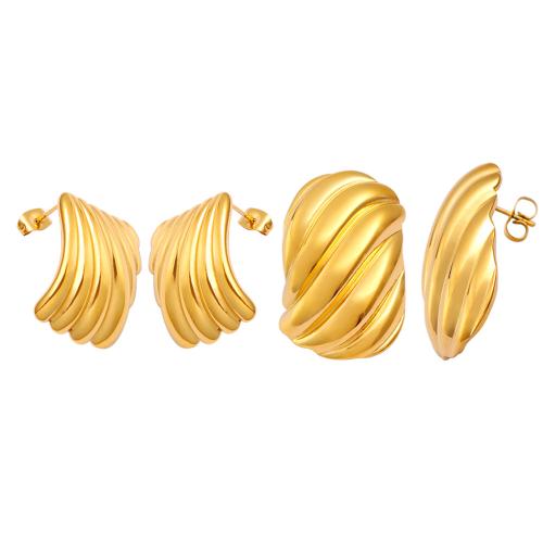 Edelstahl Stud Ohrring, 304 Edelstahl, mit 316 Edelstahl, plattiert, verschiedene Stile für Wahl & für Frau, goldfarben, verkauft von Paar