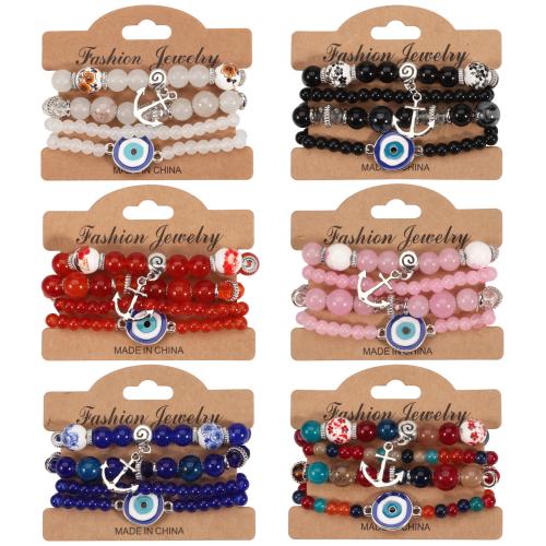 Glass Bracelet Set, with Zinc Alloy, 4 pieces & Bohemian style & for woman & enamel Inner Approx 65mm 