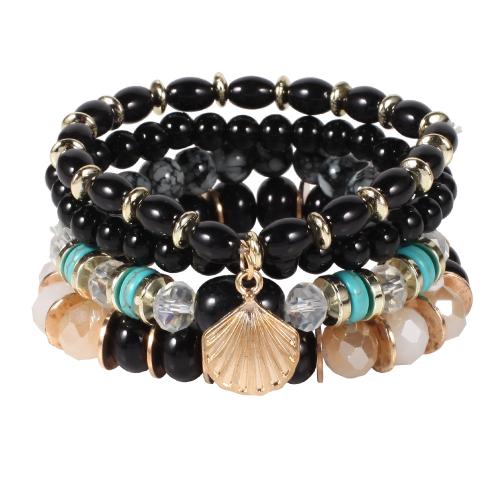 Acrylic Bracelet Set, with Crystal & Zinc Alloy, Shell, 4 pieces & Bohemian style & for woman Approx 7 Inch 