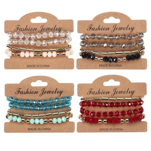 Crystal Bracelet Set, with Elastic Thread & Glass & Zinc Alloy, 4 pieces & Bohemian style & for woman Approx 7 Inch 