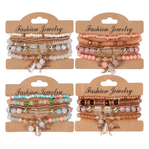 Glass Bracelet Set, with Crystal & Zinc Alloy & Acrylic, 4 pieces & Bohemian style & for woman Approx 7 Inch 