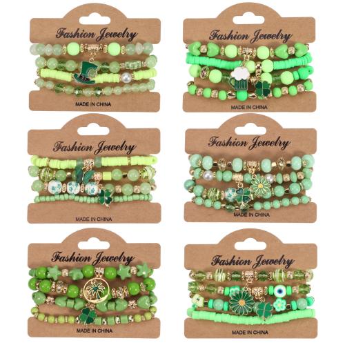 Crystal Bracelet Set, with Glass Beads & Polymer Clay & Elastic Thread & Zinc Alloy & Acrylic, multilayer & Bohemian style & for woman, Inner Approx 60mm 