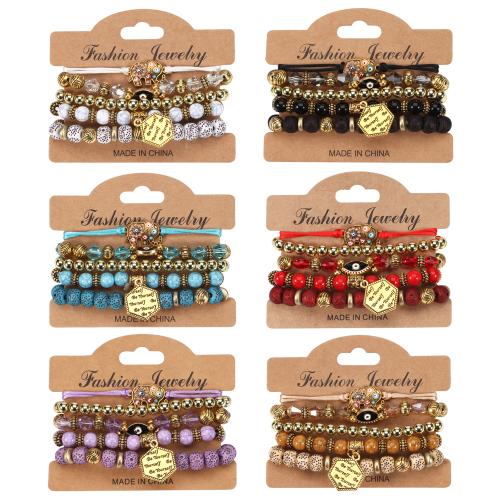 Glass Bracelet Set, with Polyester Cord & Zinc Alloy & Acrylic, Elephant, 5 pieces & Bohemian style & for woman & enamel Approx 6-10 Inch 