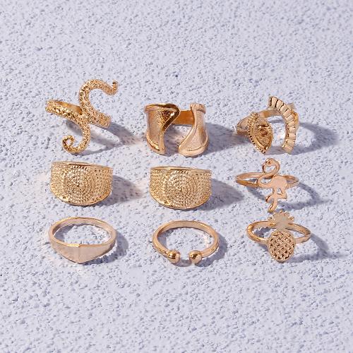 304 Edelstahl Ring Set, goldfarben plattiert, 9-Stück & Vintage & für Frau, Größe:4.5-6.5, verkauft von setzen