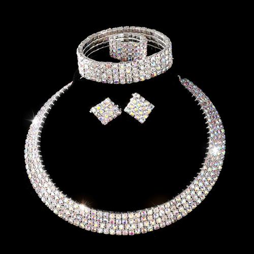 Conjunto de joyería de diamantes de imitación de la aleación de Zinc, diferentes estilos para la opción & para mujer & con diamantes de imitación, más colores para la opción, longitud:aproximado 40 cm, aproximado 17 cm, Vendido por Set