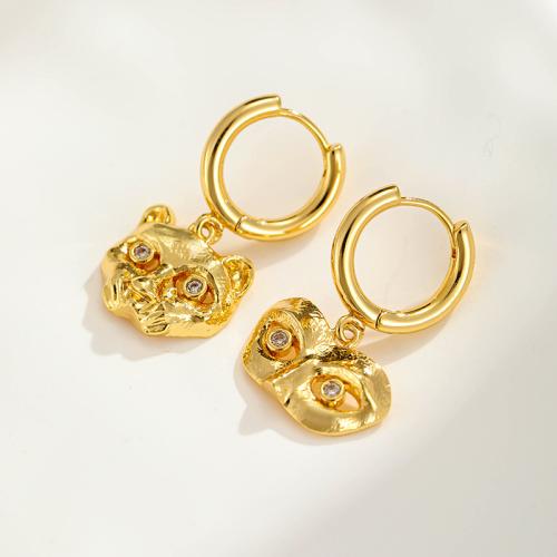 Boucles d'oreilles asymétriques, laiton, bijoux de mode & pavé de micro zircon & pour femme, Or, eardrop Circle diameter 1.4cm, Vendu par paire
