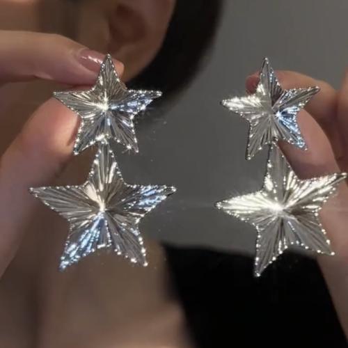 Brass Drop Earring, Star, fashion jewelry & for woman, silver color, 50mm 