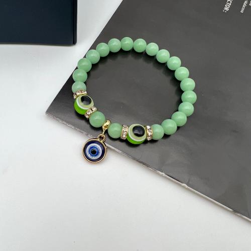 Evil Eye Jewelry Bracelet, Zinc Alloy, with Natural Stone & Resin, fashion jewelry & for woman & with rhinestone Approx 19 cm 