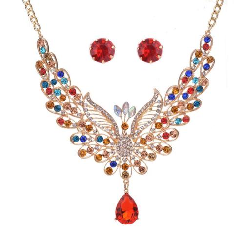 Rhinestone Zinc Alloy Jewelry Set, Stud Earring & necklace, plated, 2 pieces & fashion jewelry & for woman & with rhinestone Approx 45 cm 