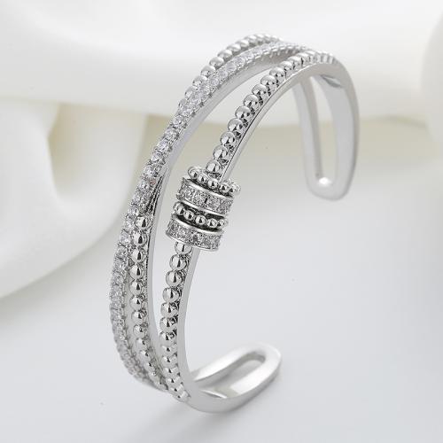 Brass Cuff Bangle, fashion jewelry & micro pave cubic zirconia & for woman Inner Approx 52mm 