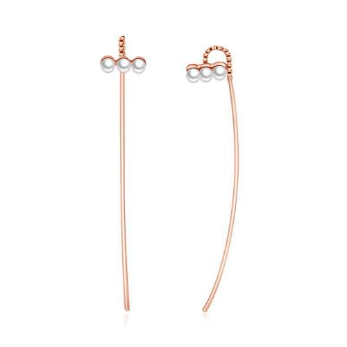 Brass Thread Through Earrings, with ABS Plastic Pearl, fashion jewelry & for woman, 65mm 