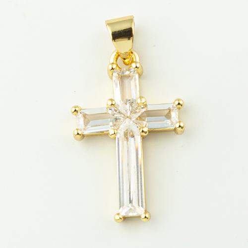 Cubique Pendentif en laiton zircon pavent, croix, bijoux de mode & pavé de micro zircon & pour femme, doré Environ 3mm Vendu par lot