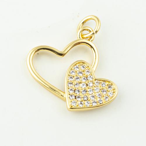 Cubique Pendentif en laiton zircon pavent, coeur, bijoux de mode & pavé de micro zircon & pour femme, doré Environ 3mm Vendu par lot