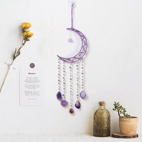 Fashion Dream Catcher, Iron, with leather cord & Agate & Amethyst, Round, handmade, for home and office 
