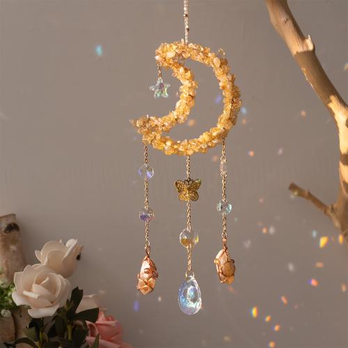 Hanging Ornaments, Iron, with Citrine & Brass, handmade, for home and office, yellow 