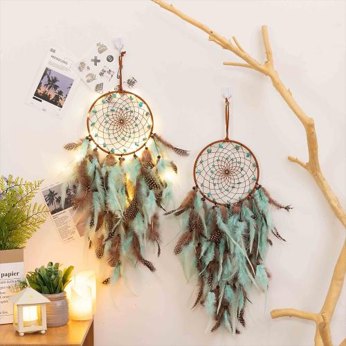 Fashion Dream Catcher, Iron, with leather cord & turquoise & Feather, handmade, for home and office 
