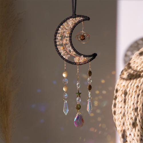 Hanging Ornaments, Iron, with leather cord & Rutilated Quartz, handmade, for home and office, mixed colors 