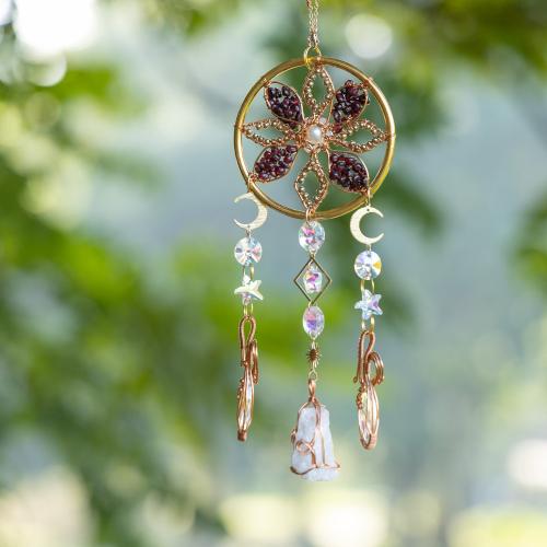 Fashion Dream Catcher, Iron, with Smoky Quartz & Brass, handmade, for home and office, mixed colors 