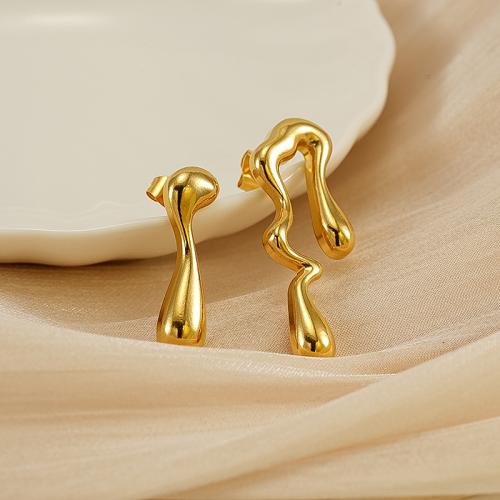 Titanium Steel Asymmetric Earrings, gold color plated, for woman 