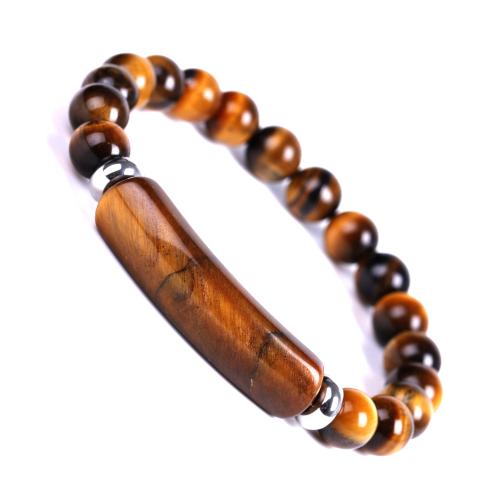 Tiger Eye Stone Bracelets, with Elastic Thread & 304 Stainless Steel, handmade, fashion jewelry & Unisex Approx 18.5 cm [